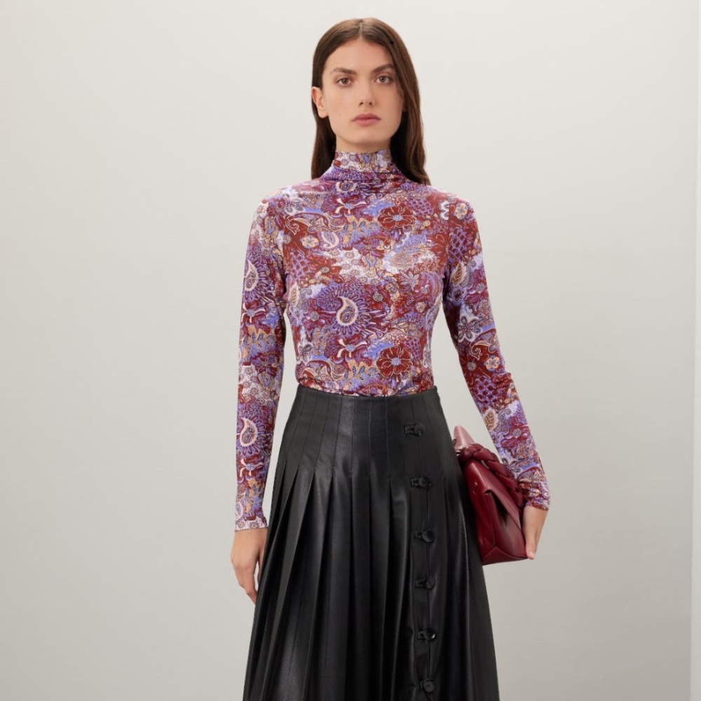 Marie Oliver Burgundy and Lavender Paisley Blouse